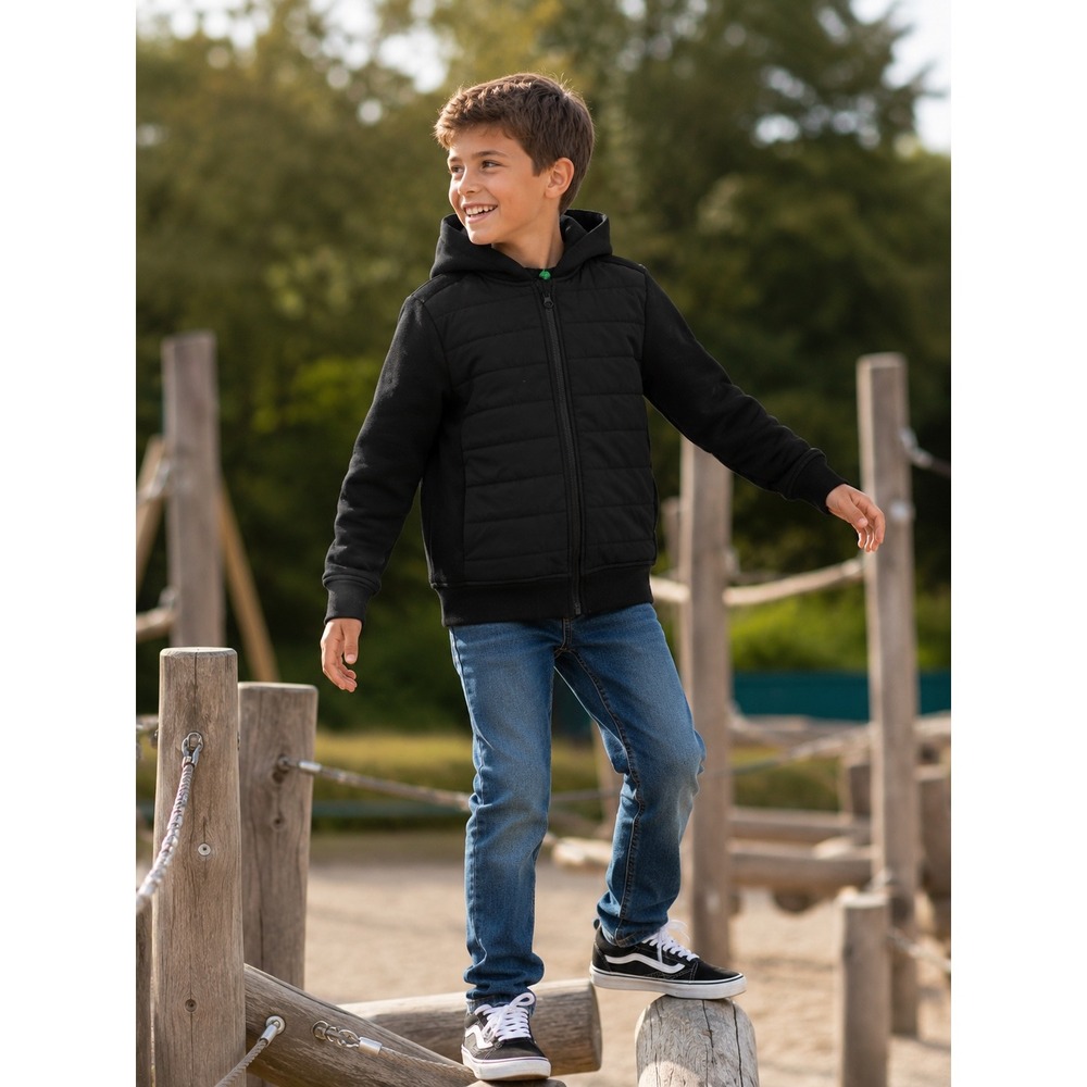 Dip Kids Black Hybrid Quilted Puffer Zip Up Hoodie Fleece Lined Jacket Size‎ 10